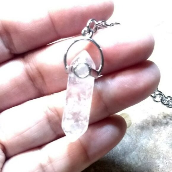 Terminated Point Crystal Quartz Pendant w. 20" Chain - Focus Meditations - Picture 4 of 14